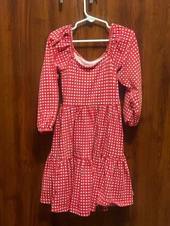Alice + Ames Girls' Red Gingham Juliet Casual Dress with Long Sleeves - Picture 2 of 4